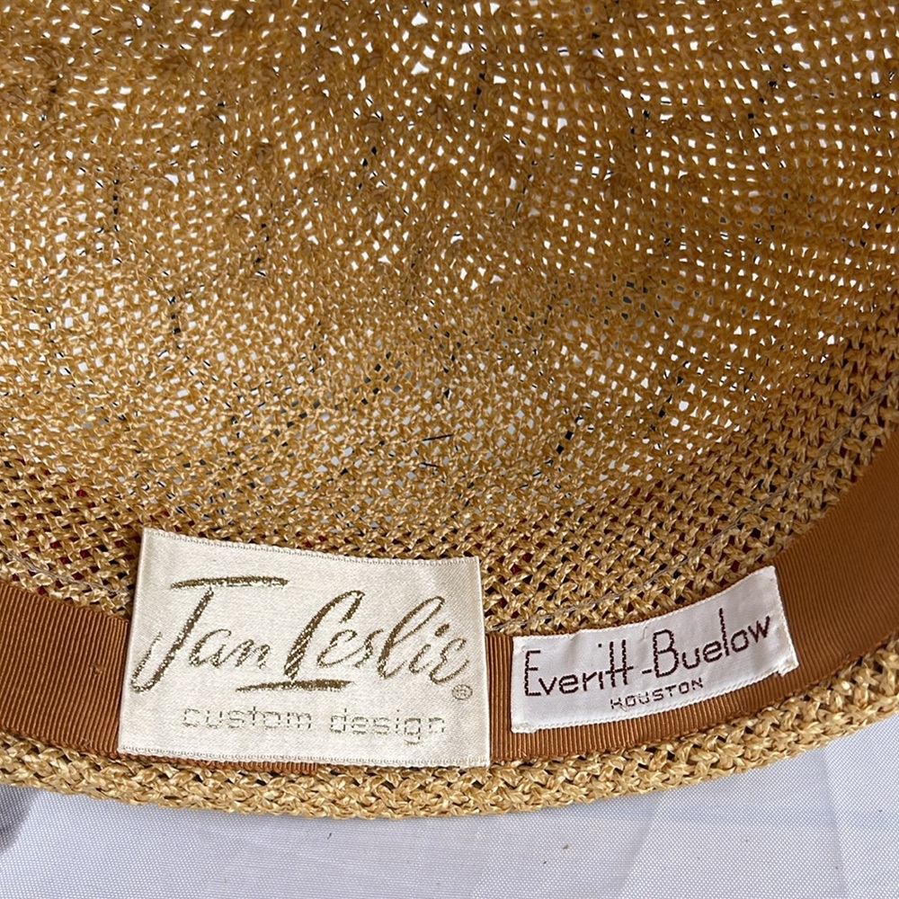 Jan Leslie Vintage Boater Hat Straw Red & Blue Grosgrain Ribbon Band Tassel Net - Picture 6 of 8